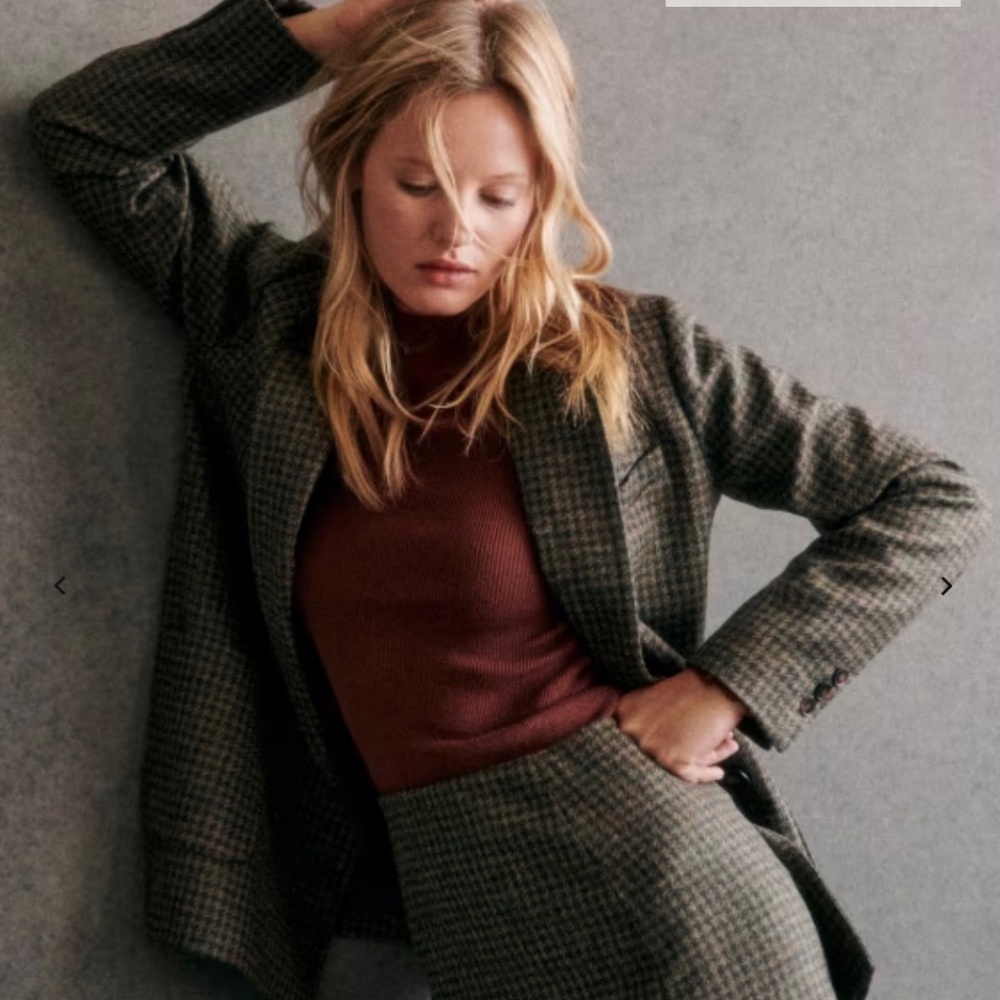 Sezane Michele Jacket Khaki Houndstooth Size US 8 NWOT